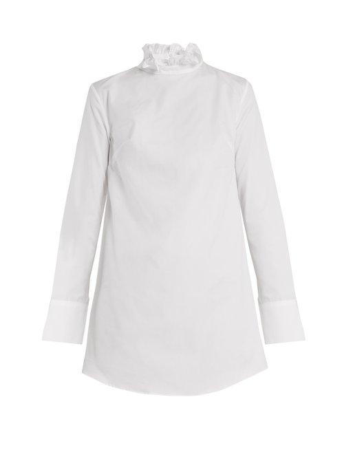 Matchesfashion.com Cecilie Bahnsen - Netti Frilled Neckline Cotton Dress - Womens - White