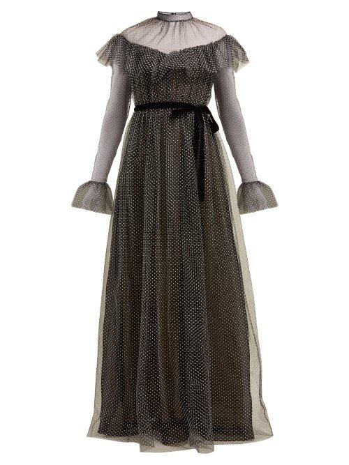 Matchesfashion.com Erdem - Mirabelle Ruffled Polka Dot Tulle Gown - Womens - Black White