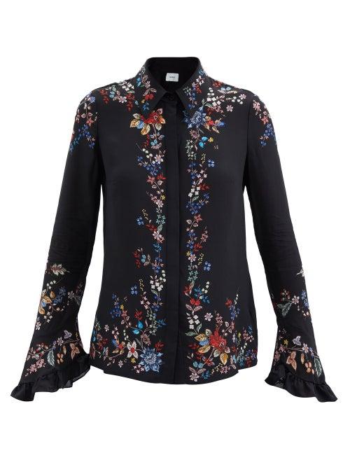 Erdem - Alaric Hogarth-print Crepe De Chine Shirt - Womens - Black