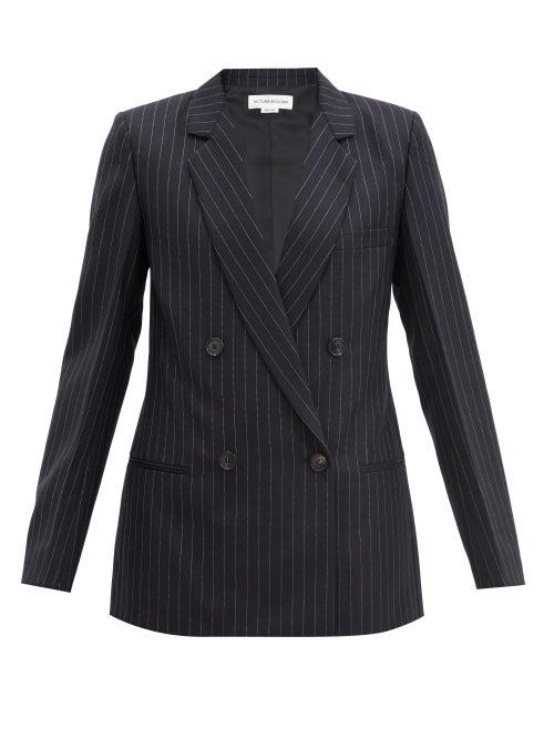 Matchesfashion.com Victoria Beckham - Double-breasted Pinstriped Wool Jacket - Womens - Navy Multi