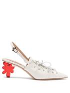 Matchesfashion.com Simone Rocha - Flower Heel Leather Slingback Pumps - Womens - White