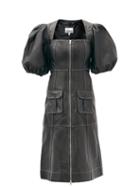 Matchesfashion.com Ganni - Puff-sleeved Zipped Leather Midi Dress - Womens - Black