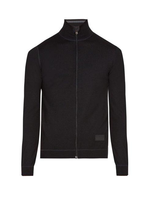 Matchesfashion.com Prada - Zip Though Wool Sweater - Mens - Black