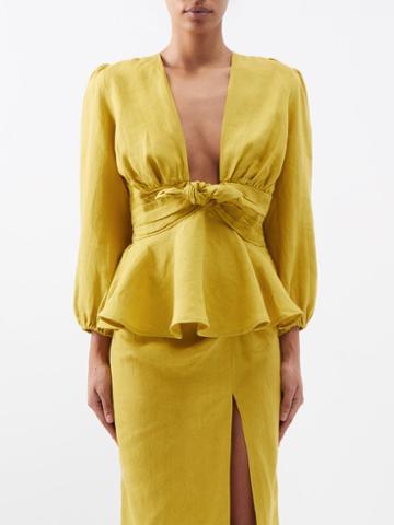 Casa Raki - Martina V-neck Organic-linen Blouse - Womens - Gold