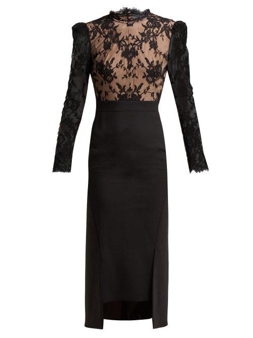Matchesfashion.com Alexander Mcqueen - Sarabande Lace And Wool Blend Dress - Womens - Black