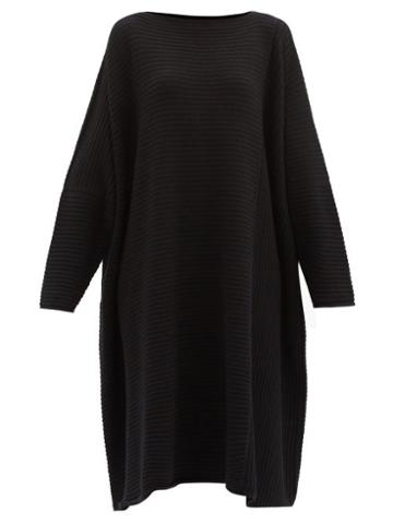 Matchesfashion.com Eskandar - Boat-neck Rib-knitted Cashmere Midi Dress - Womens - Black