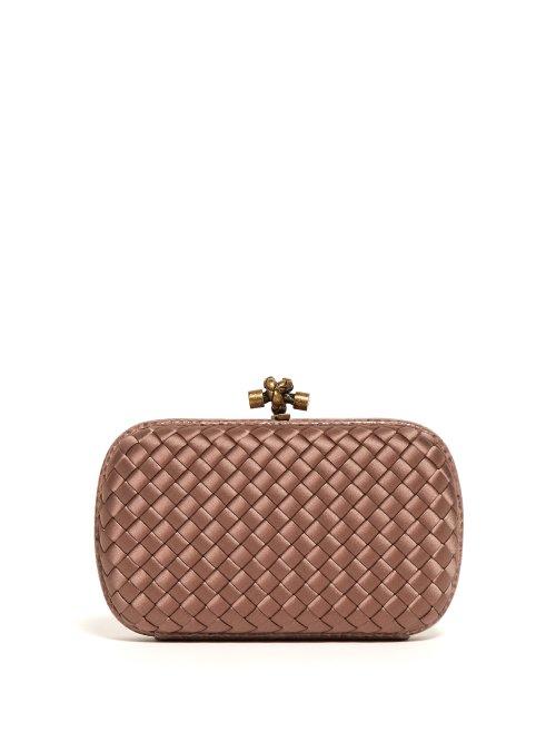 Matchesfashion.com Bottega Veneta - Knot Satin And Watersnake Clutch - Womens - Dark Pink