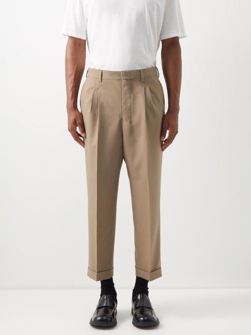 Ami - Double-pleat Wool Carrot-leg Trousers - Mens - Beige