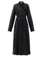 Matchesfashion.com Jil Sander - Silk Chiffon-trimmed Pleated-satin Wrap Dress - Womens - Black