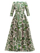 Matchesfashion.com Andrew Gn - Puffed Sleeve Foliage Jacquard Gown - Womens - Pink Multi