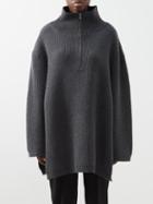 Toteme - Fisherman Zipped Wool-blend Roll-neck Sweater - Womens - Dark Grey