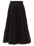 Matchesfashion.com Loup Charmant - Fontelli Tiered Organic-cotton Midi Skirt - Womens - Black