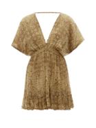 Matchesfashion.com Mes Demoiselles - Cordovado V-neck Abstract-print Voile Mini Dress - Womens - Brown Multi