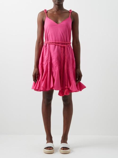 Rhode - Casey Belted Cotton-voile Mini Dress - Womens - Pink
