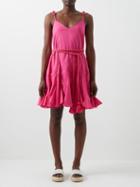Rhode - Casey Belted Cotton-voile Mini Dress - Womens - Pink