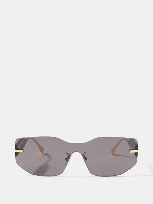 Fendi Eyewear - Fendi Way Shield-lens Sunglasses - Womens - Black Grey