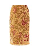 Matchesfashion.com Marine Serre - Upcycled Floral-embroidered Panelled Cotton Skirt - Womens - Yellow