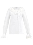 Matchesfashion.com Franoise - Asymmetric Lace-trimmed Cotton-poplin Blouse - Womens - White