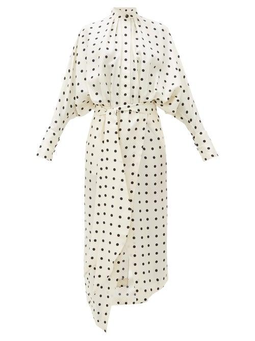 Matchesfashion.com Petar Petrov - Dublin Polka Dot Silk Satin Twill Dress - Womens - White Black