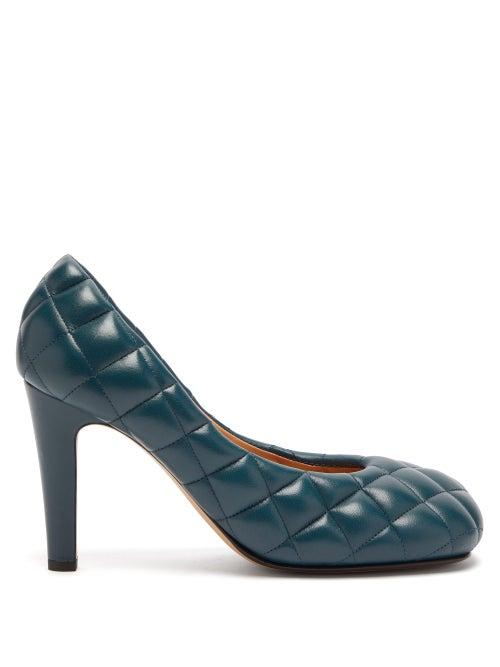 Matchesfashion.com Bottega Veneta - Square Toe Quilted Leather Pumps - Womens - Dark Blue
