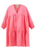 Anaak - Airi Pintucked Silk-habotai Dress - Womens - Bright Pink