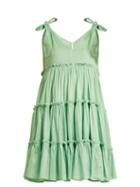 Matchesfashion.com Innika Choo - Tiered Ruffle Trimmed Ramie Mini Dress - Womens - Green