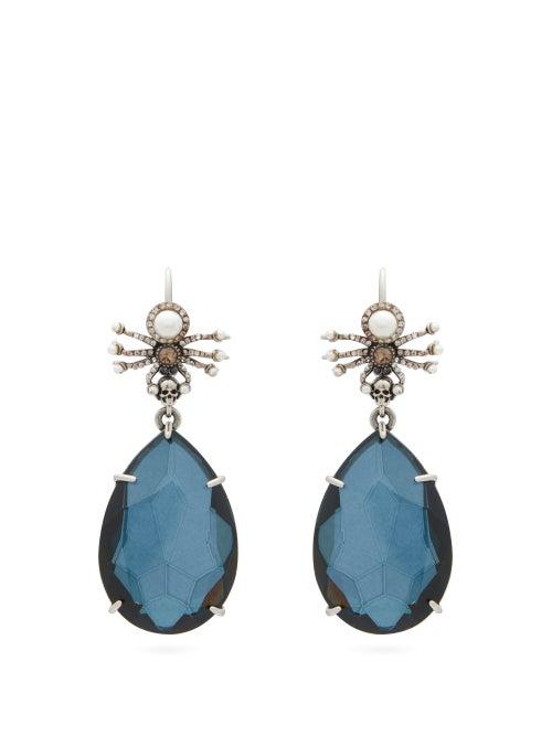 Matchesfashion.com Alexander Mcqueen - Spider Swarovski Crystal Drop Earrings - Womens - Blue