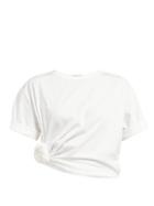 Matchesfashion.com Vika Gazinskaya - Oversized Side Knot Cotton Jersey T Shirt - Womens - White