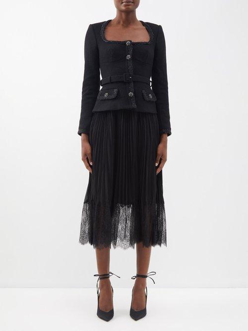 Self-portrait - Tailored-bodice Midi Dress - Womens - Black