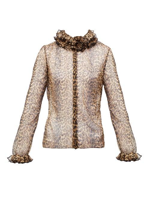 Matchesfashion.com Saint Laurent - Ruffled Leopard-print Chiffon Blouse - Womens - Leopard