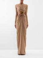 Saint Laurent - Floral-appliqu Cutout Crepe Maxi Dress - Womens - Beige