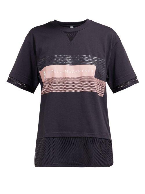 Matchesfashion.com Adidas By Stella Mccartney - Logo Print Cotton Blend T Shirt - Womens - Black