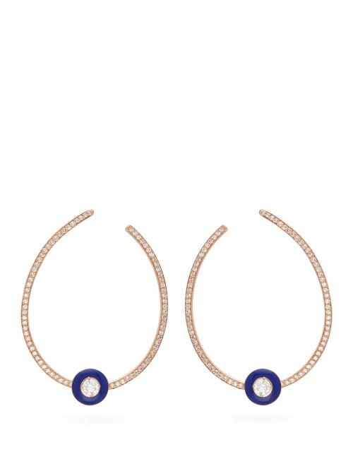 Matchesfashion.com Selim Mouzannar - Mina 18kt Gold, Diamond & Enamel Hoop Earrings - Womens - Blue