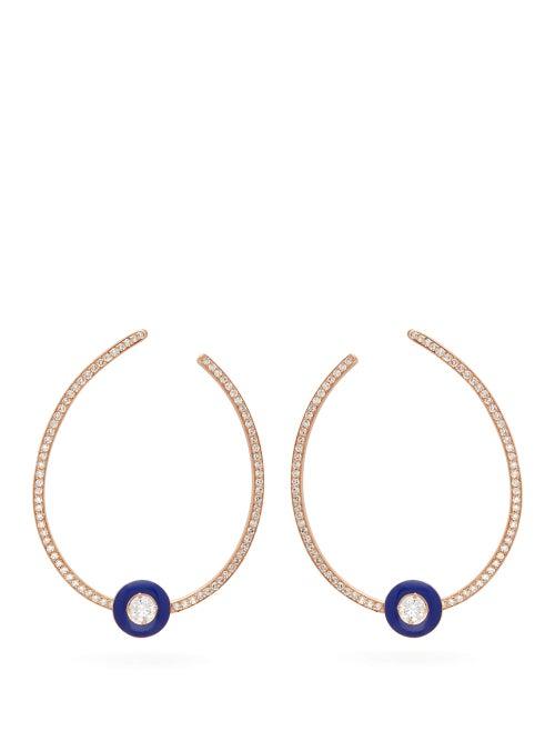 Matchesfashion.com Selim Mouzannar - Mina 18kt Gold, Diamond & Enamel Hoop Earrings - Womens - Blue