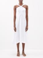 Casa Raki - Rebeca Organic-linen Voile Halterneck Midi Dress - Womens - Optical White