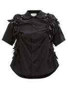 Matchesfashion.com Noir Kei Ninomiya - Bow-trim Cotton-poplin Shirt - Womens - Black