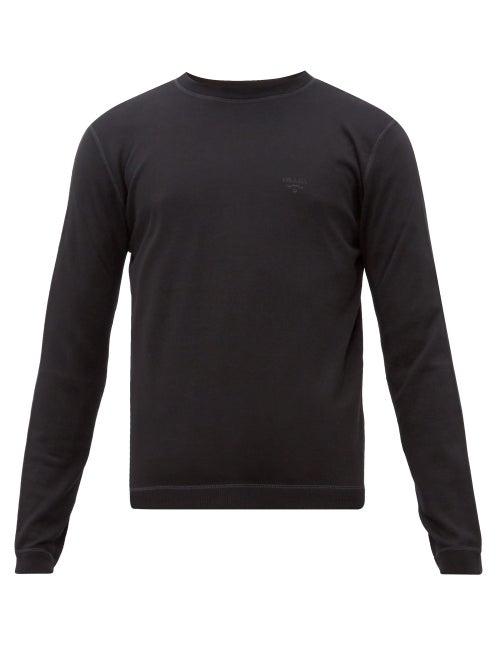Matchesfashion.com Prada - Logo Embroidered Wool Blend Sweater - Mens - Black