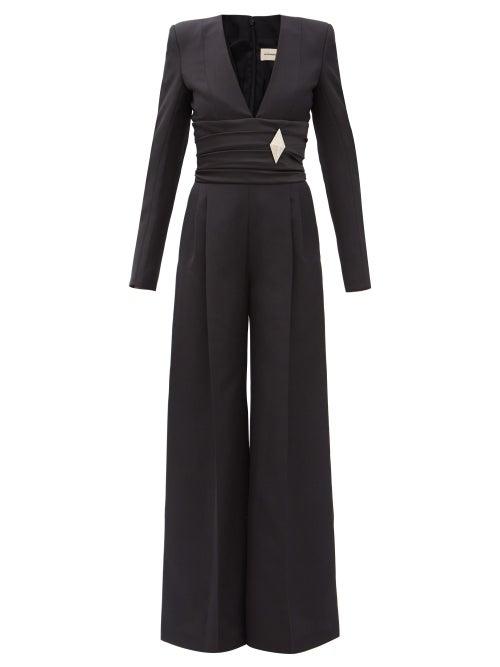Matchesfashion.com Alexandre Vauthier - Rhombus-embellished Grain-de-poudre Wool Jumpsuit - Womens - Black