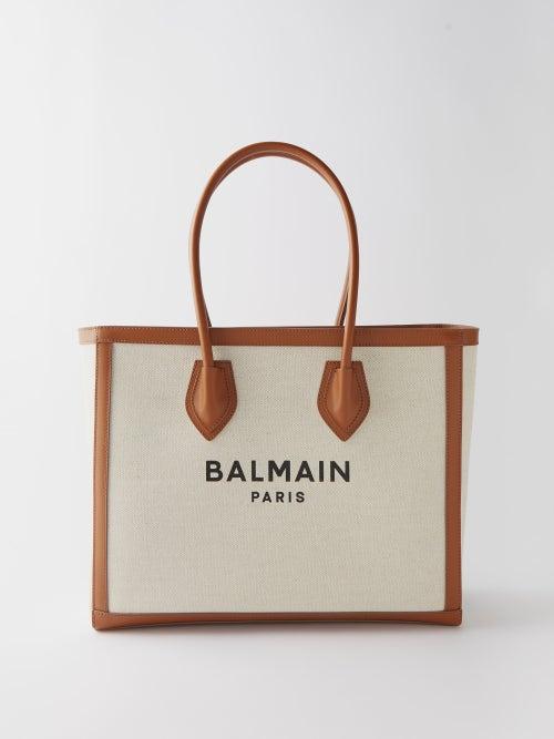 Balmain - B-army Leather-trim Canvas Tote Bag - Womens - Tan White