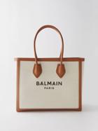 Balmain - B-army Leather-trim Canvas Tote Bag - Womens - Tan White