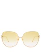 Matchesfashion.com Linda Farrow - Kennedy Oversized Cat Eye Sunglasses - Womens - Yellow
