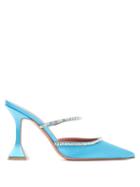 Matchesfashion.com Amina Muaddi - Gilda Crystal Embellished Satin Mules - Womens - Blue