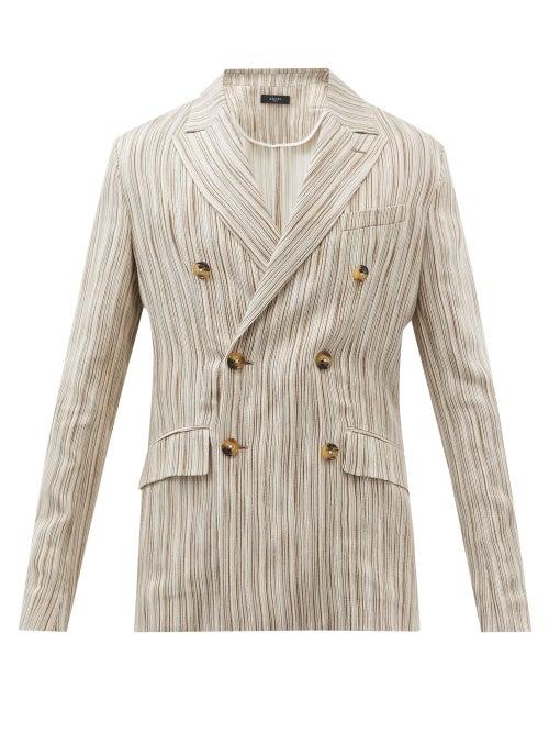 Amiri - Double-breasted Striped-jacquard Suit Jacket - Mens - Tan Multi