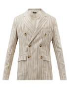 Amiri - Double-breasted Striped-jacquard Suit Jacket - Mens - Tan Multi