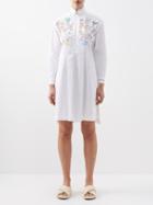 Kilometre Paris - Oaxaca Map-embroidered Cotton-voile Shirt Dress - Womens - White Multi