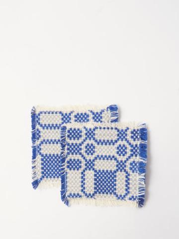 Cabana Magazine - Set Of Two Lecce Cotton-jacquard Coasters - Womens - Blue White