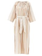 Matchesfashion.com Mara Hoffman - Luz Gathered V-neck Tencel-blend Midi Dress - Womens - Beige Stripe