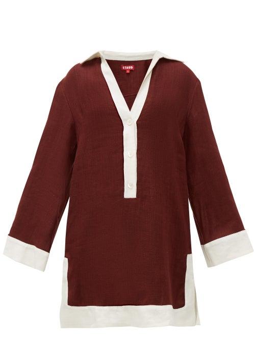 Matchesfashion.com Staud - Contrast Panel Linen Dress - Womens - Brown