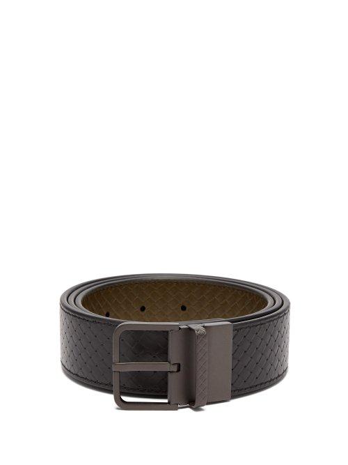 Matchesfashion.com Bottega Veneta - Intrecciato Effect Reversible Leather Belt - Mens - Black Green