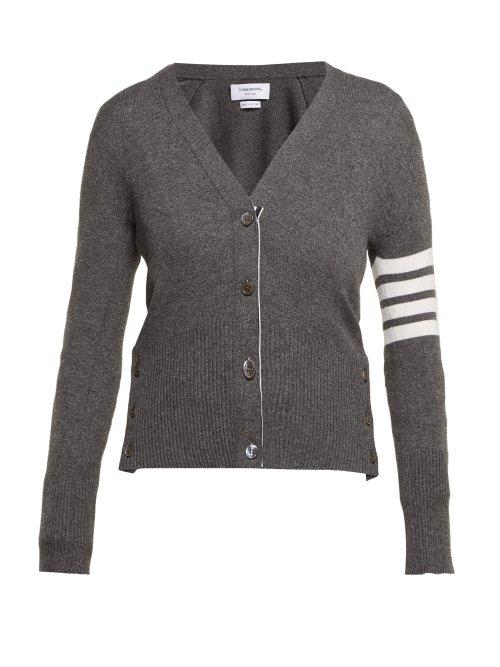 Matchesfashion.com Thom Browne - V Neck Cashmere Cardigan - Womens - Grey Multi